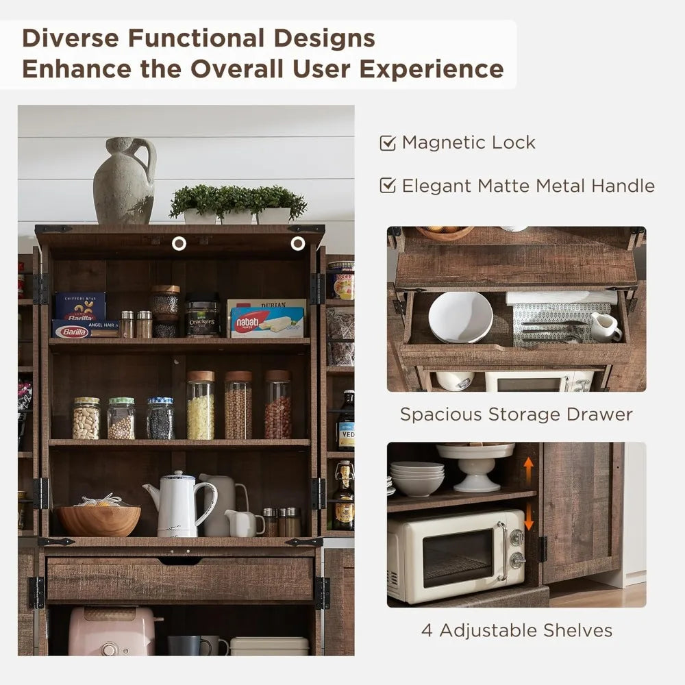 RBXCHign Rustic Farmhouse Pantry Cabinet Barn Doors
