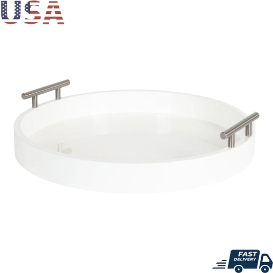 XMSJ Modern Round Serving Tray With Polished Metal Handles
