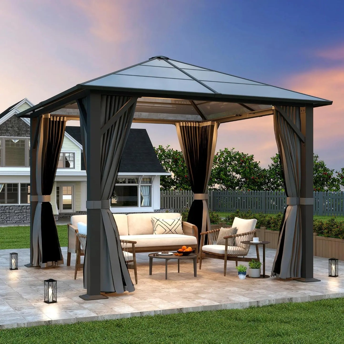 10x10FT Gazebo Hardtop, Outdoor Patio Gazebos with Polycarbonate Roof & Steel Frame, Outdoor Pavilion with Gray, Customized