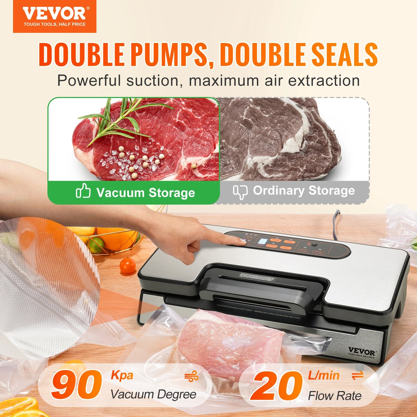 SucceBuy Vacuum Sealer 130W 90KPa Free Bags for Kitchen