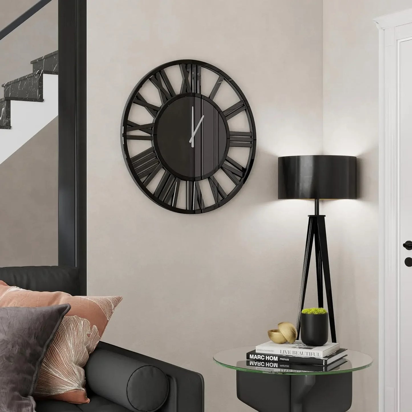 Hign-concerned Wall Clock With Roman Numerals And Mirror