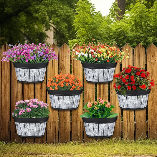 Layhit 6 Pcs Outdoor Wall Hanging Planters Wine Barrel Oak