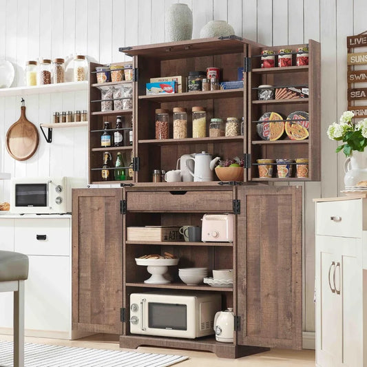 RBXCHign Rustic Farmhouse Pantry Cabinet Barn Doors