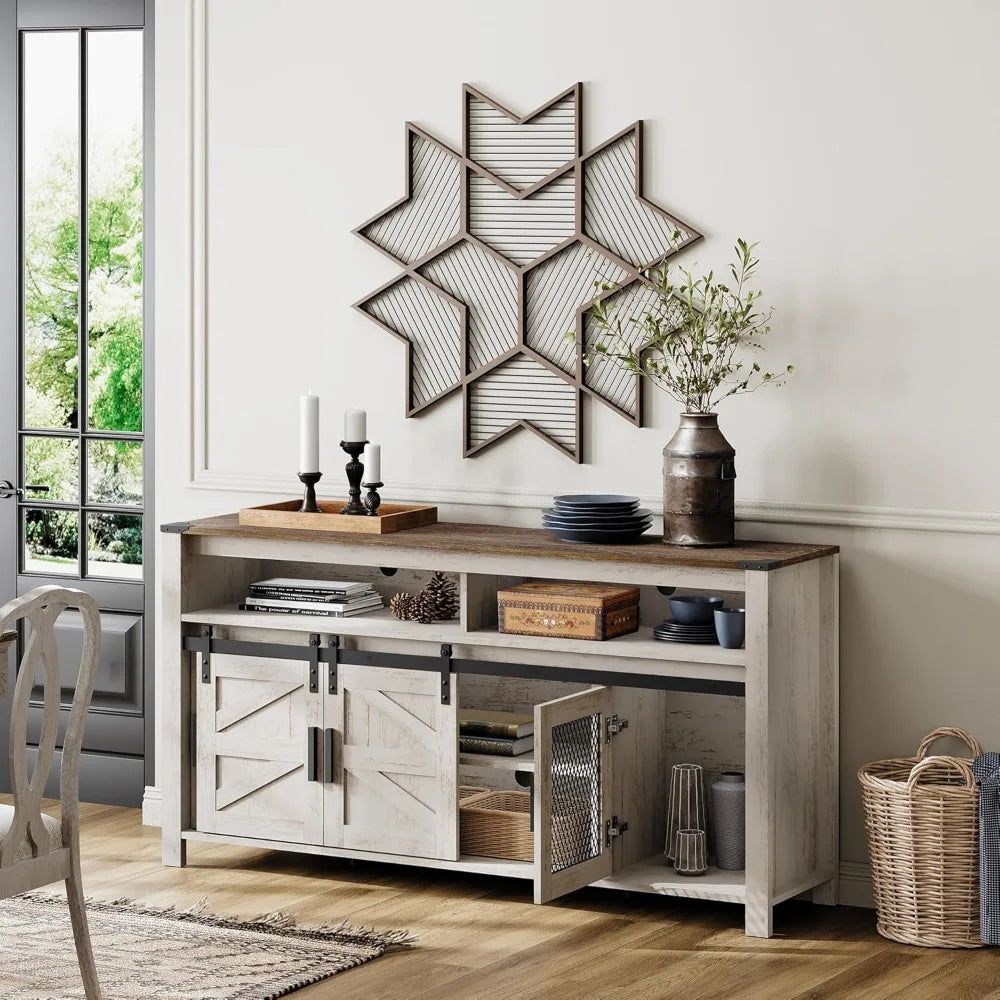 MKDK Farmhouse Buffet Cabinet With Sliding Barn Doors