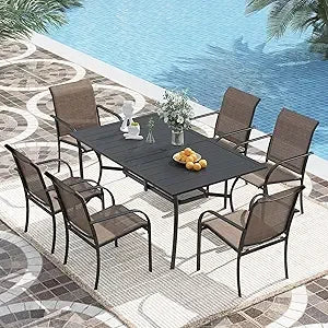 Color Patio Dining Set 7 Pieces With Stackable Chairs
