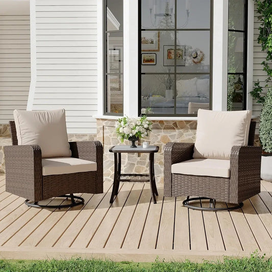 HUANZHUANG Swivel Chairs Set Side Table All Weather Bistro