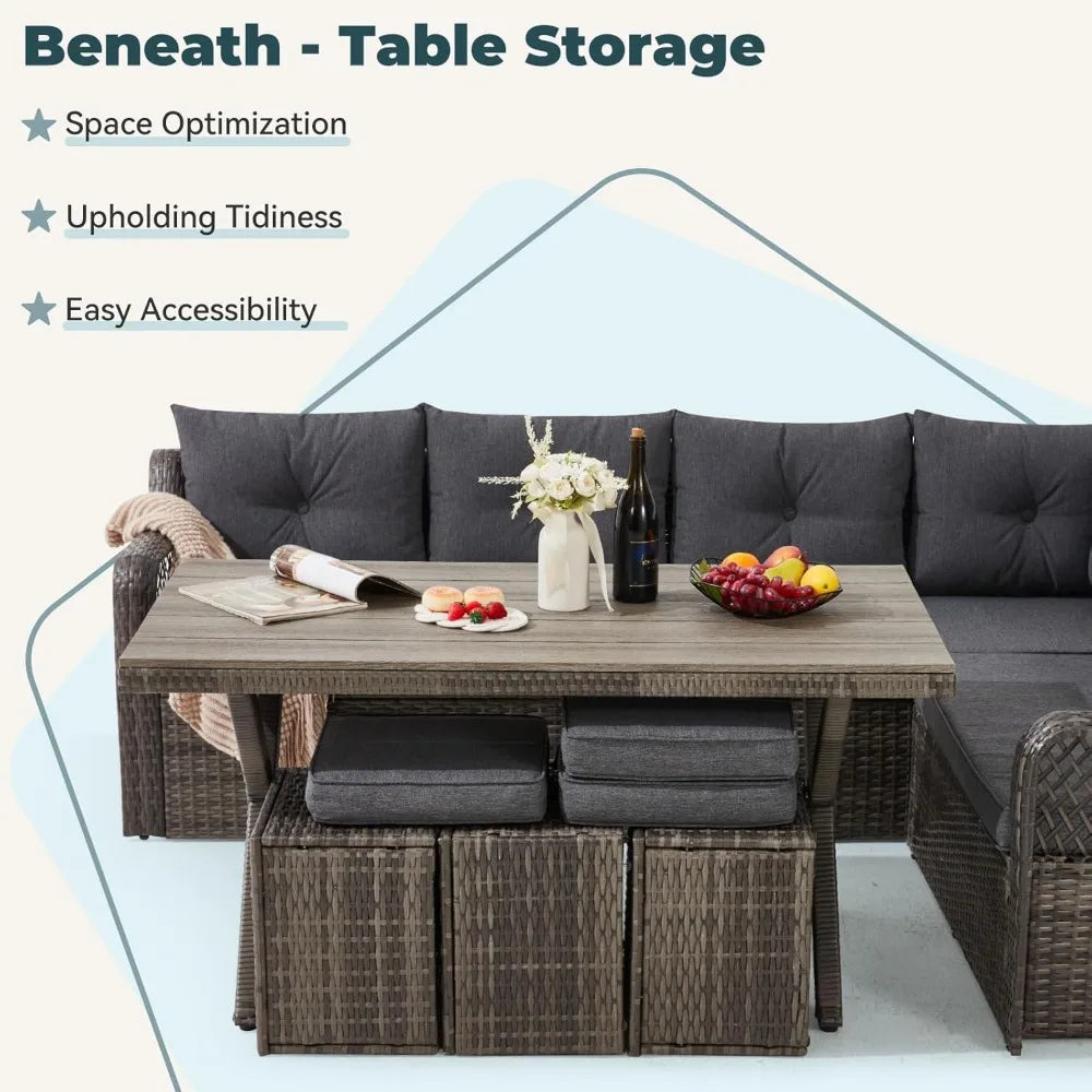 OEING 7 Piece Outdoor Patio Dining Set With HDPE Table