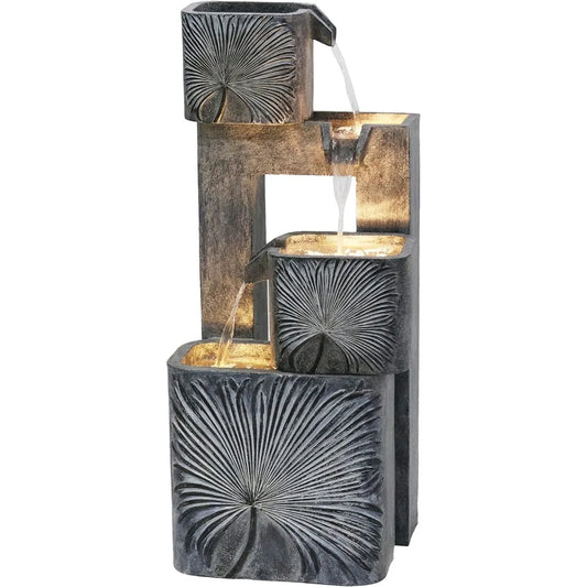 HiLine Gift Outdoor 3 Tier Cascading Water Fountain LED