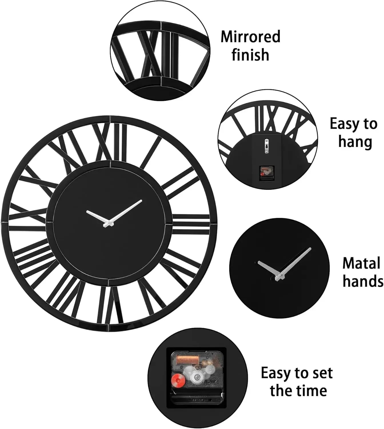 Hign-concerned Wall Clock With Roman Numerals And Mirror