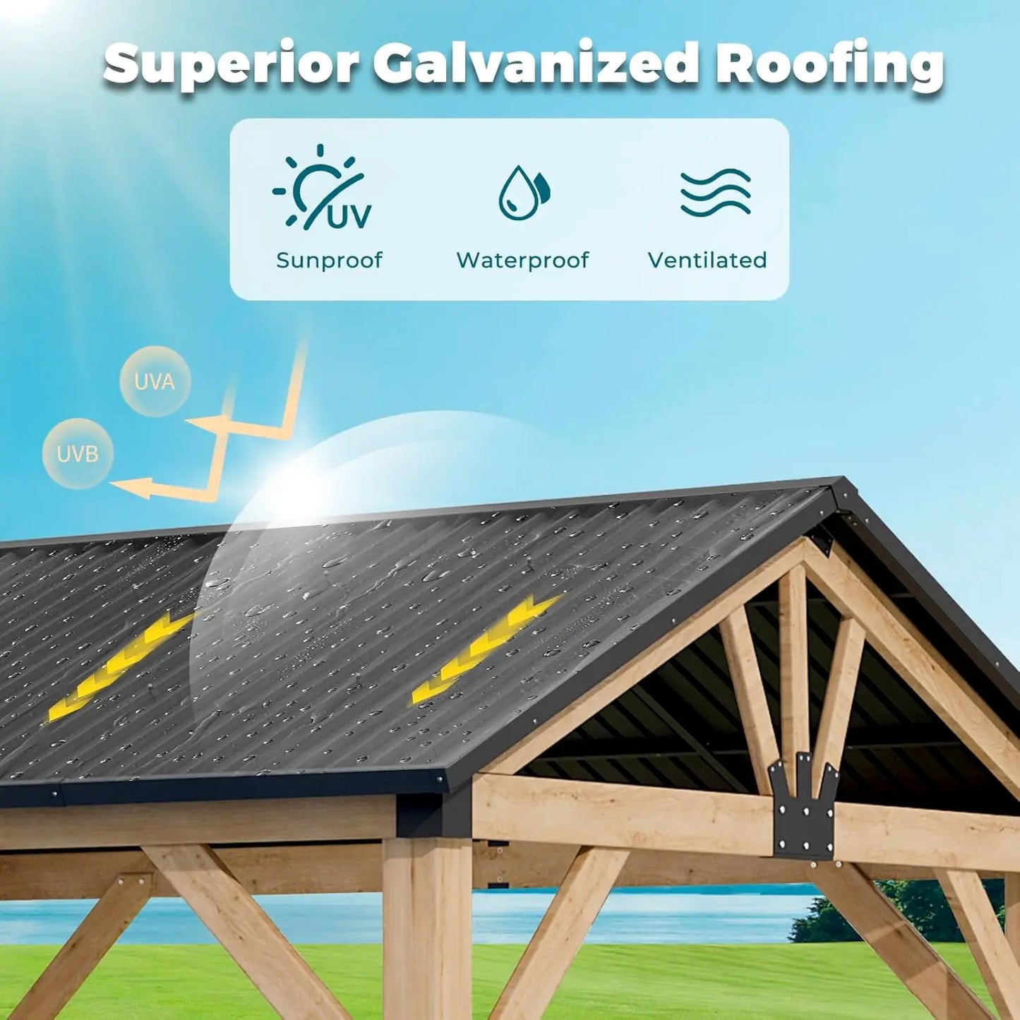 10' x 12' Wood Gazebo, Outdoor Hardtop Gazebo, Galvanized Steel Gable Roof Pergola, Outdoor Pavilion for Patio,, Customized