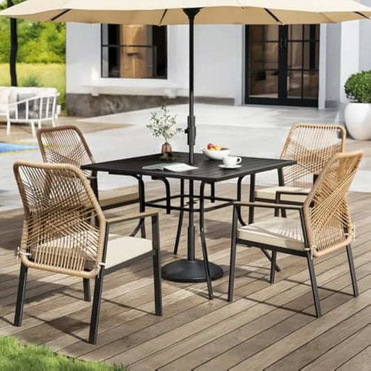 Angduo Outdoor Patio Dining Set 5 Piece Rattan Cushioned