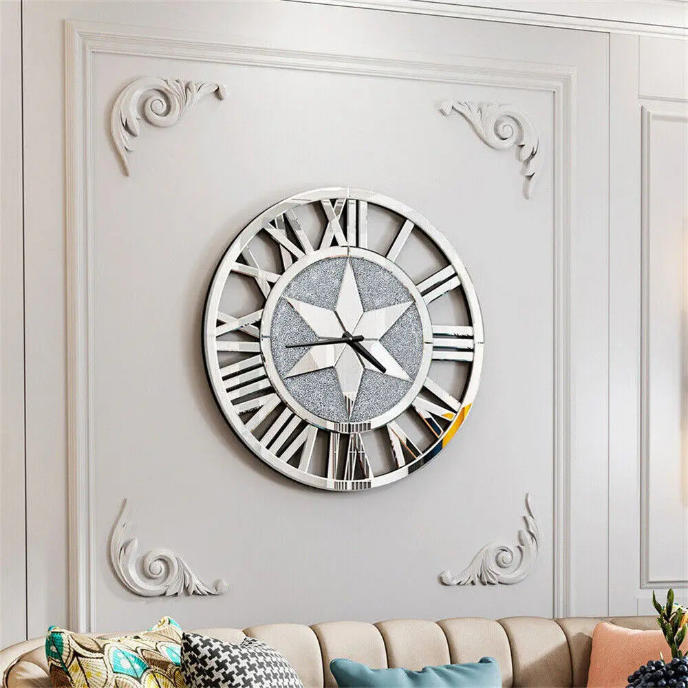 LUVODI Round Wall Clock Mirror With Roman Numerals