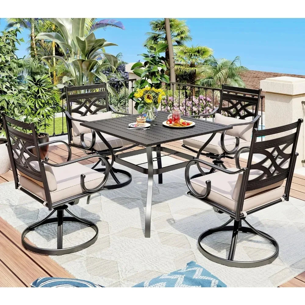 Guangbai All Weather Patio Dining Set For 4 Swivel Chairs