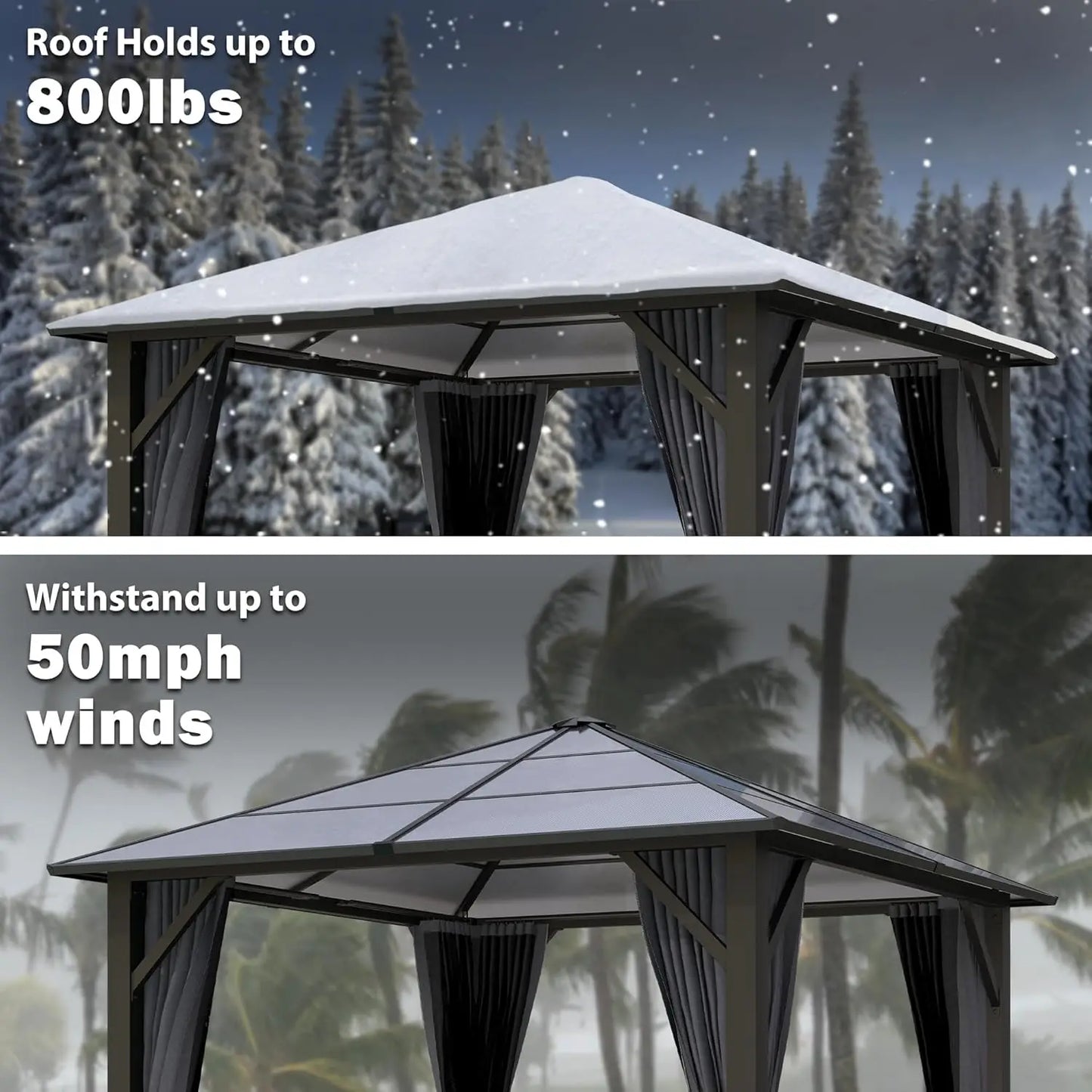 10x10FT Gazebo Hardtop, Outdoor Patio Gazebos with Polycarbonate Roof & Steel Frame, Outdoor Pavilion with Gray, Customized