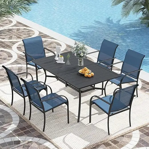 Color Patio Dining Set 7 Pieces With Stackable Chairs
