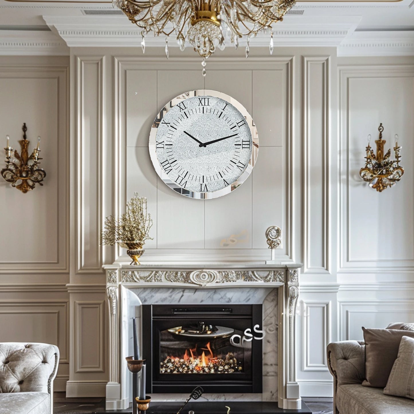 Combination Crystal Diamond Mirrored Wall Clock Glass