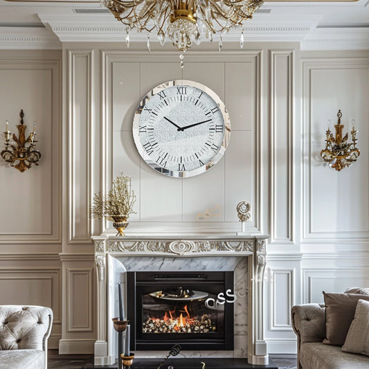 Combination Crystal Diamond Mirrored Wall Clock Glass