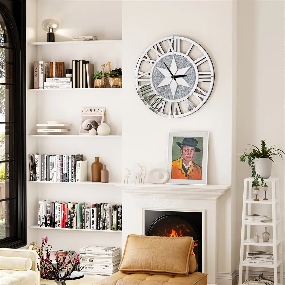 LUVODI Round Wall Clock Mirror With Roman Numerals