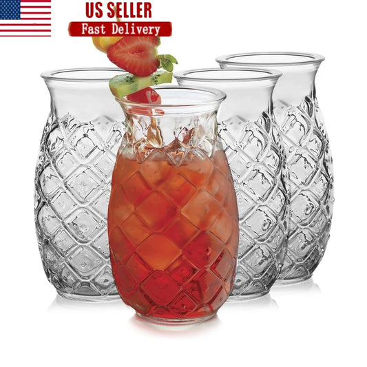 XMSJ Pineapple Tiki Glasses 4 Lead Free Eco Party Sets