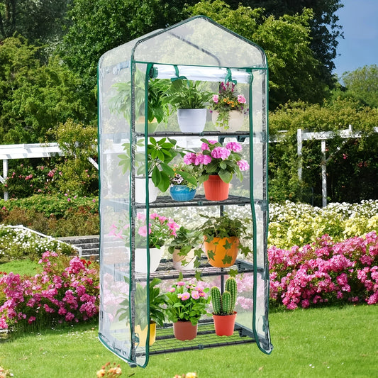 Hign-concerned 4 Tier Mini Greenhouse Portable Rust Frame