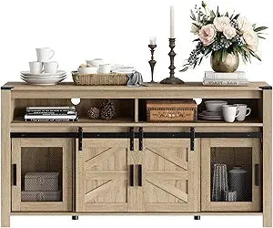 MKDK Farmhouse Buffet Cabinet With Sliding Barn Doors