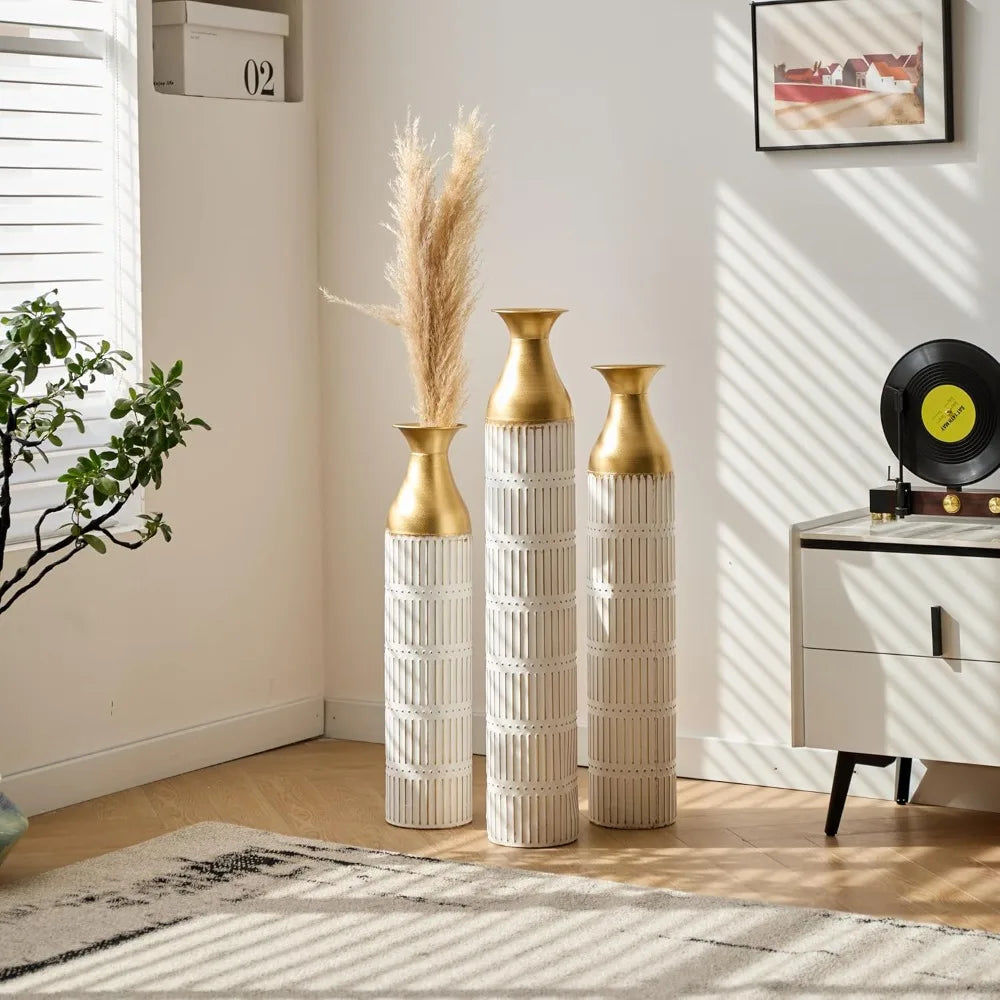 Hign Concerned Gold Metal Vases Set Of 3 Centerpiece Decor