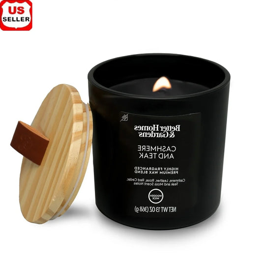 XMSJ Scented Wooden Wick Jar Candle Cashmere Teak Fragrance