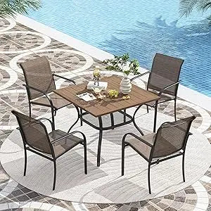 Color Patio Dining Set 7 Pieces With Stackable Chairs