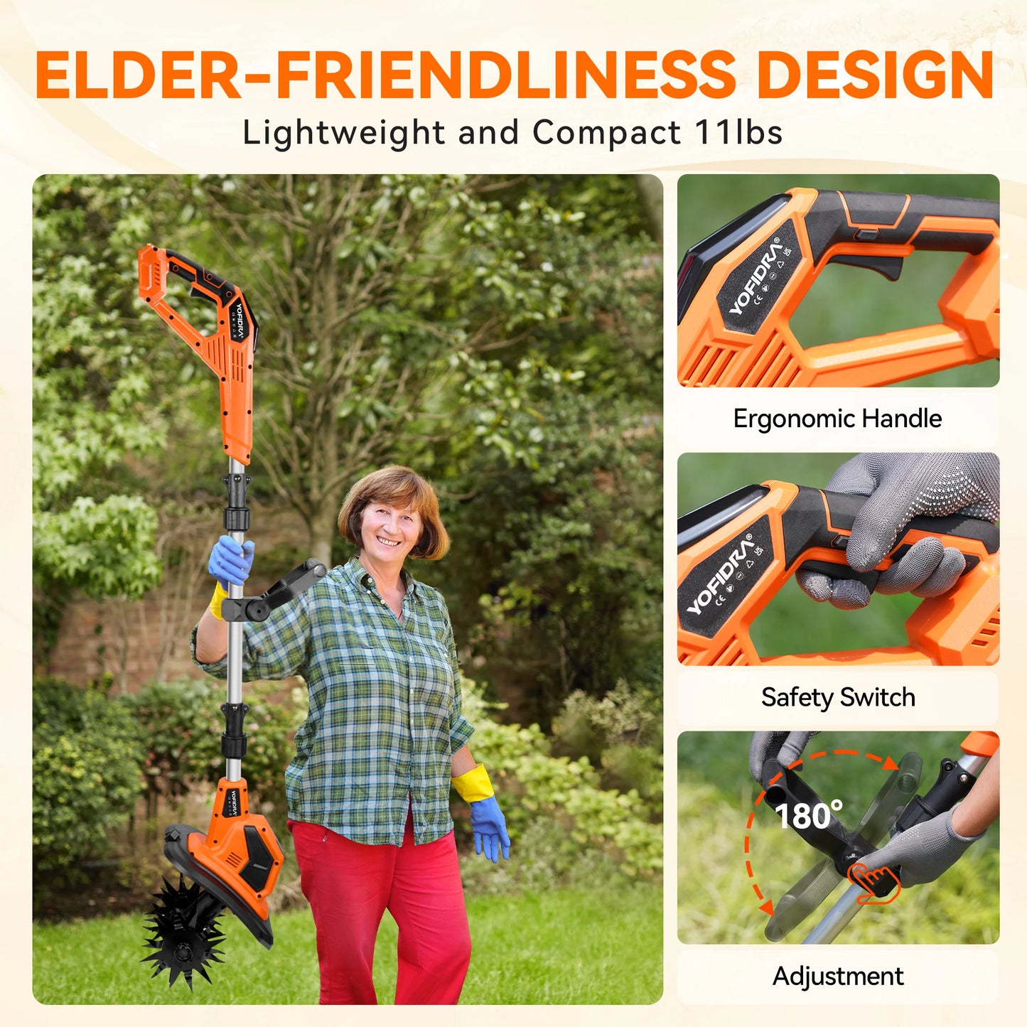 YOFIDRA Electric Rotary Tiller Cultivator Cordless Lawn Mower Rototiller Soil Cultivation Garden Tool For Makita 21V Battery Pin