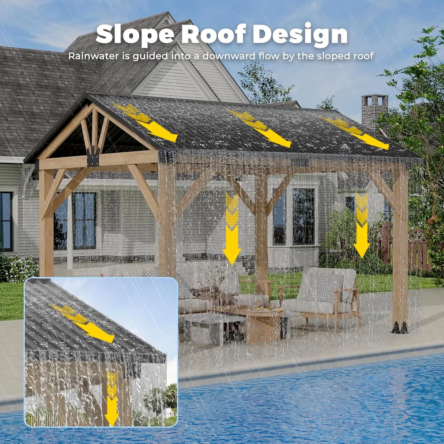 10' x 12' Wood Gazebo, Outdoor Hardtop Gazebo, Galvanized Steel Gable Roof Pergola, Outdoor Pavilion for Patio,, Customized