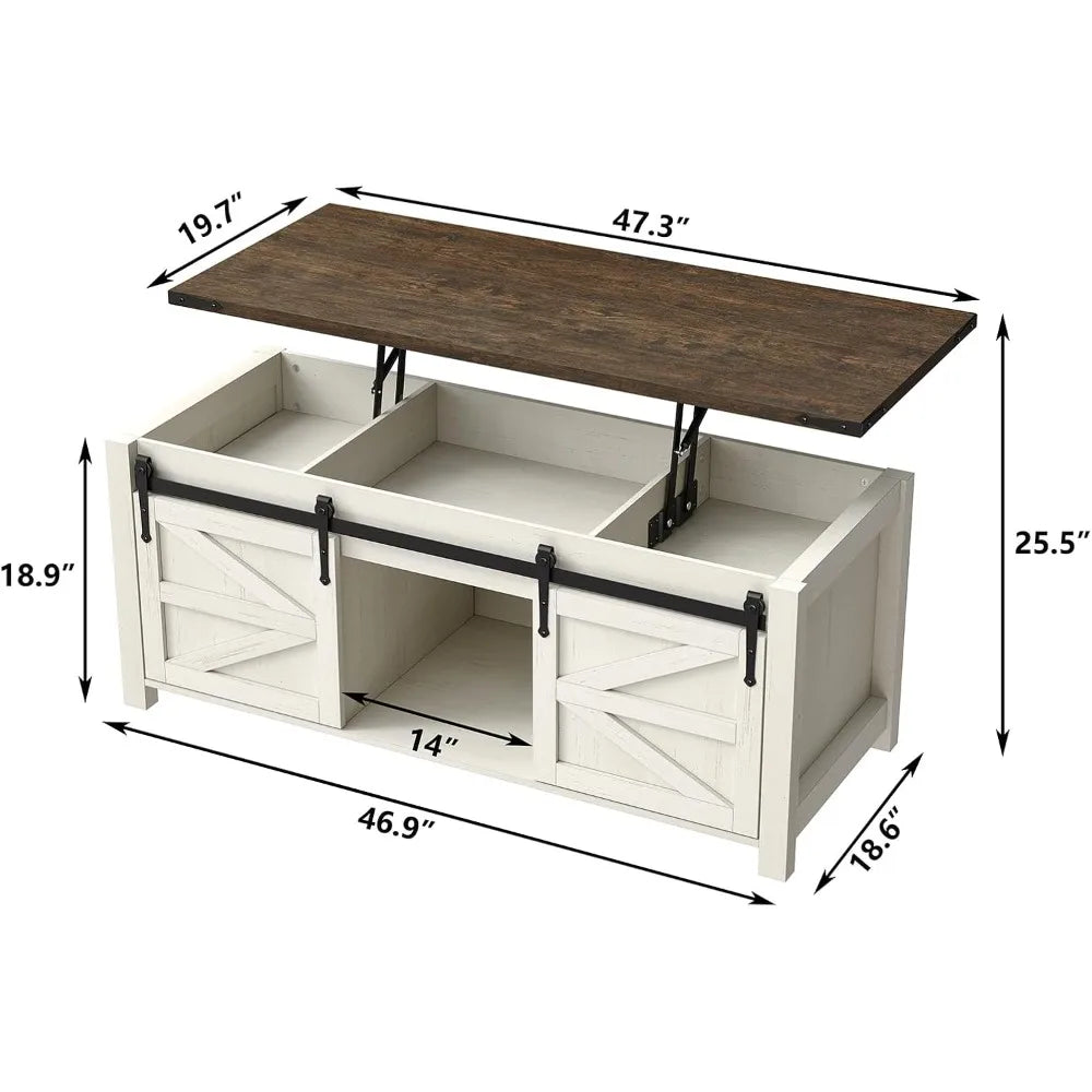Lift Top Coffee Table Storage Farmhouse Rustic Sliding