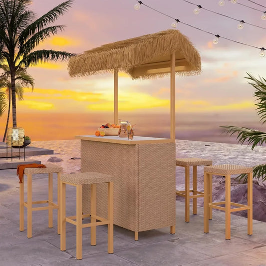 Patio Tiki Bar Set MKDKH With Ceramic Top And Canopy