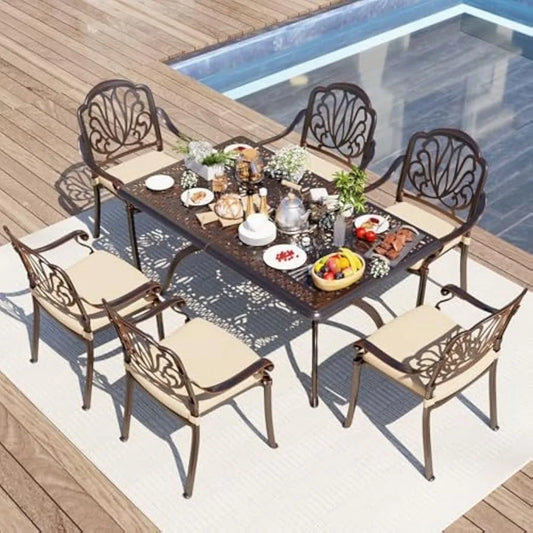 Angduo Outdoor 6 Chairs Patio Table Set Aluminum Umbrella