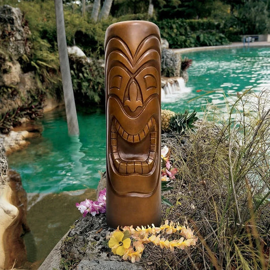 Hign Concerned Tiki Statue Outdoor Patio Cement Decor