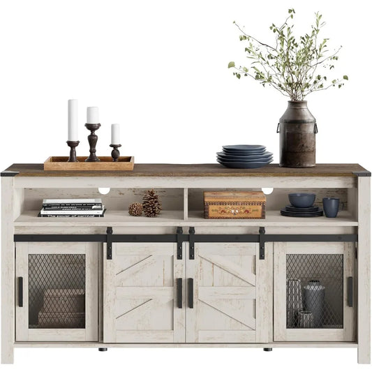 MKDK Farmhouse Buffet Cabinet With Sliding Barn Doors