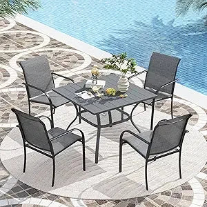 Color Patio Dining Set 7 Pieces With Stackable Chairs