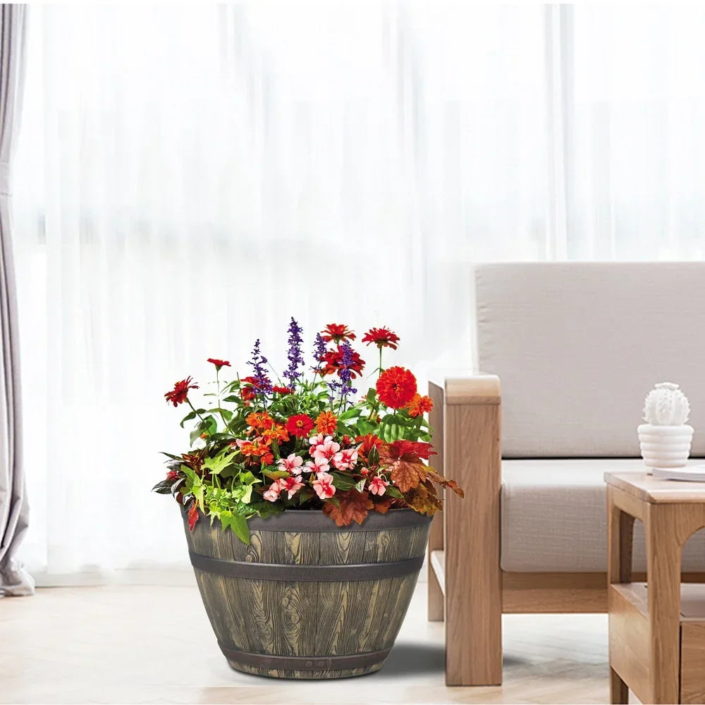 Hign-concerned Rustic Whiskey Barrel Planter UV Resistant Plastic